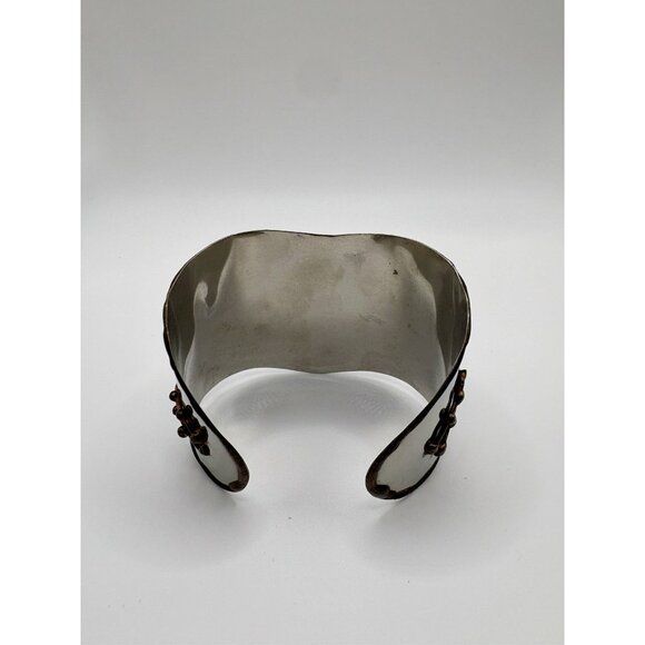 Silver Tone Modernist Large Chunky Cuff Bracelet Jasper Stone Handmade? - Picture 3 of 4